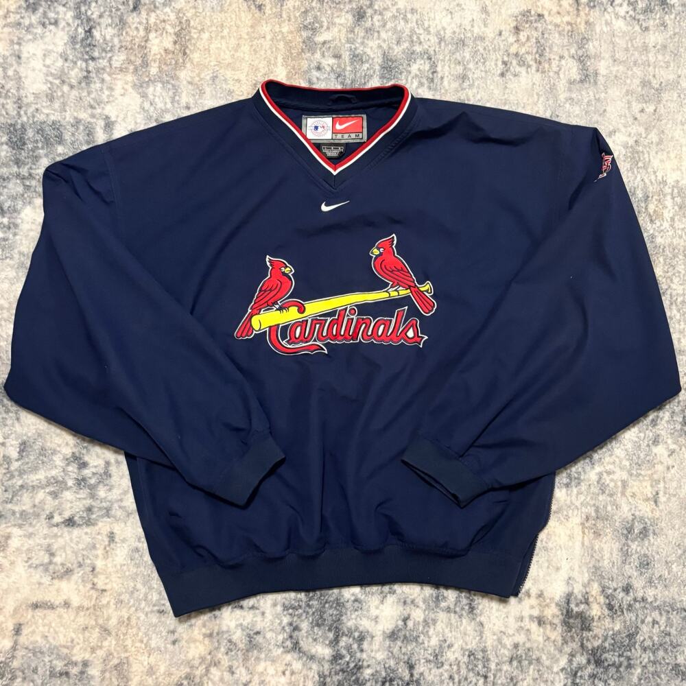 Vtg Nike St Louis Cardinals Men’s Large Blue Pullover Center Swoosh Windbreaker